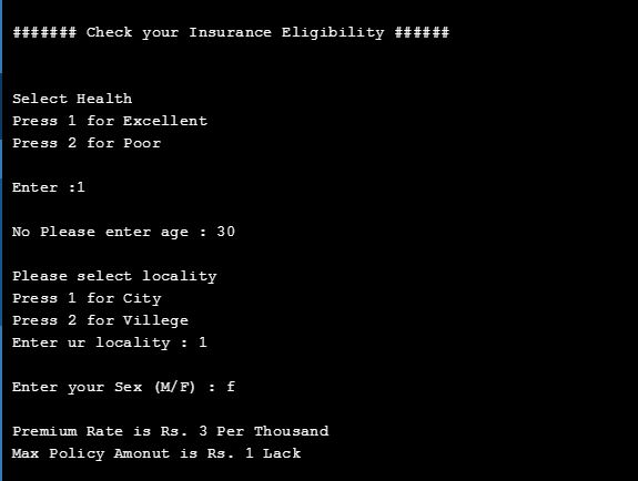 C++ program to check insurance eligibility output 1/2